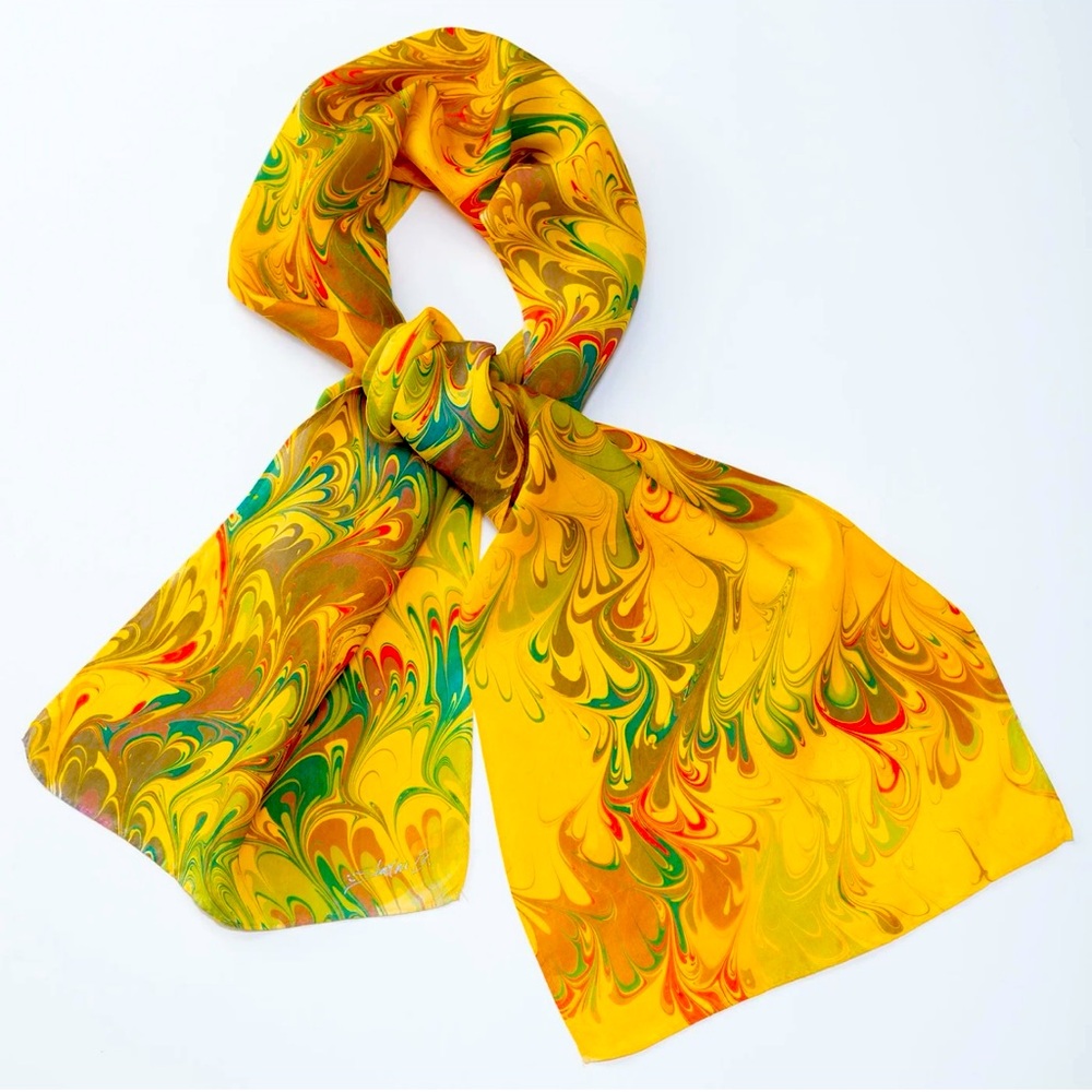 Sunny Rainbow Hand- Marbled Silk Scarf